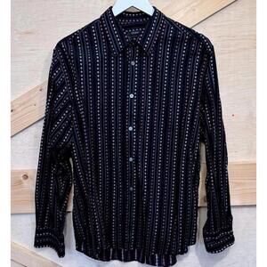 Cezani Men's Large Long Sleeve Button Up Dress Shirt Polka Dots Embroidered